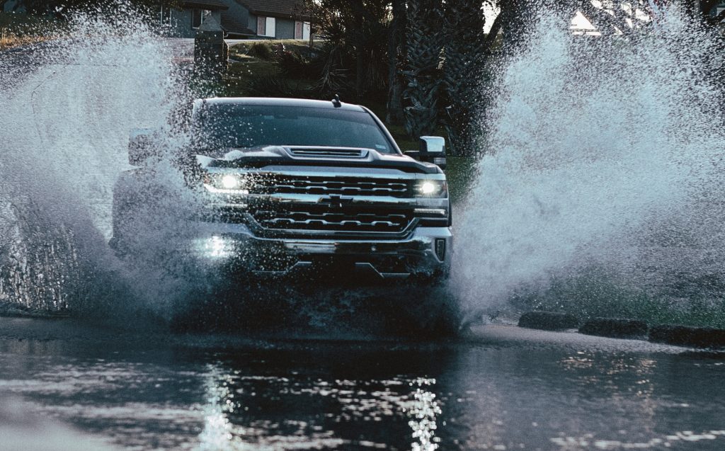 cars trucks deep puddles
